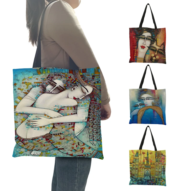 Abstract Ancient Egypt Women Art  Designer Handbags Fashion Branded  Women Ladies Reusable Shopping Bags for Grocery Beach Tote