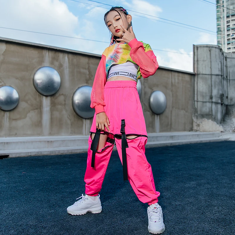 Kids Hip Hop Clothing Multi-Color Crop Tops Pink Hip-Hop Pants For Girls Jazz Street Dance Perofrmance Wear Stage Outfit BL6318