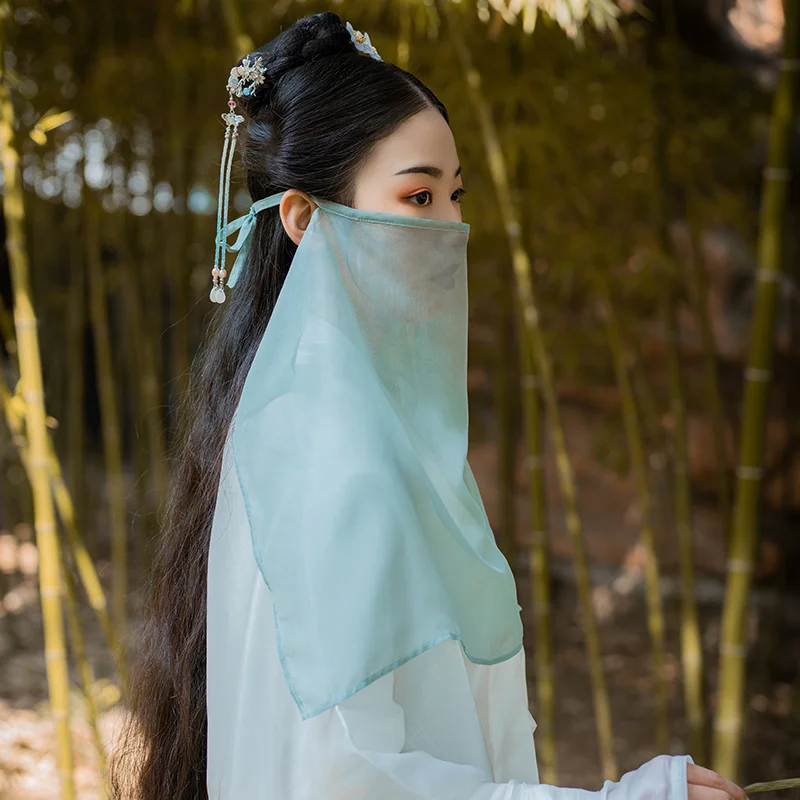 Hanfu Solid Color Veil Female Antique Cover Face Sunproof Semi Transparent Versatile Mask Dust Protection Cosplay Opera Mask