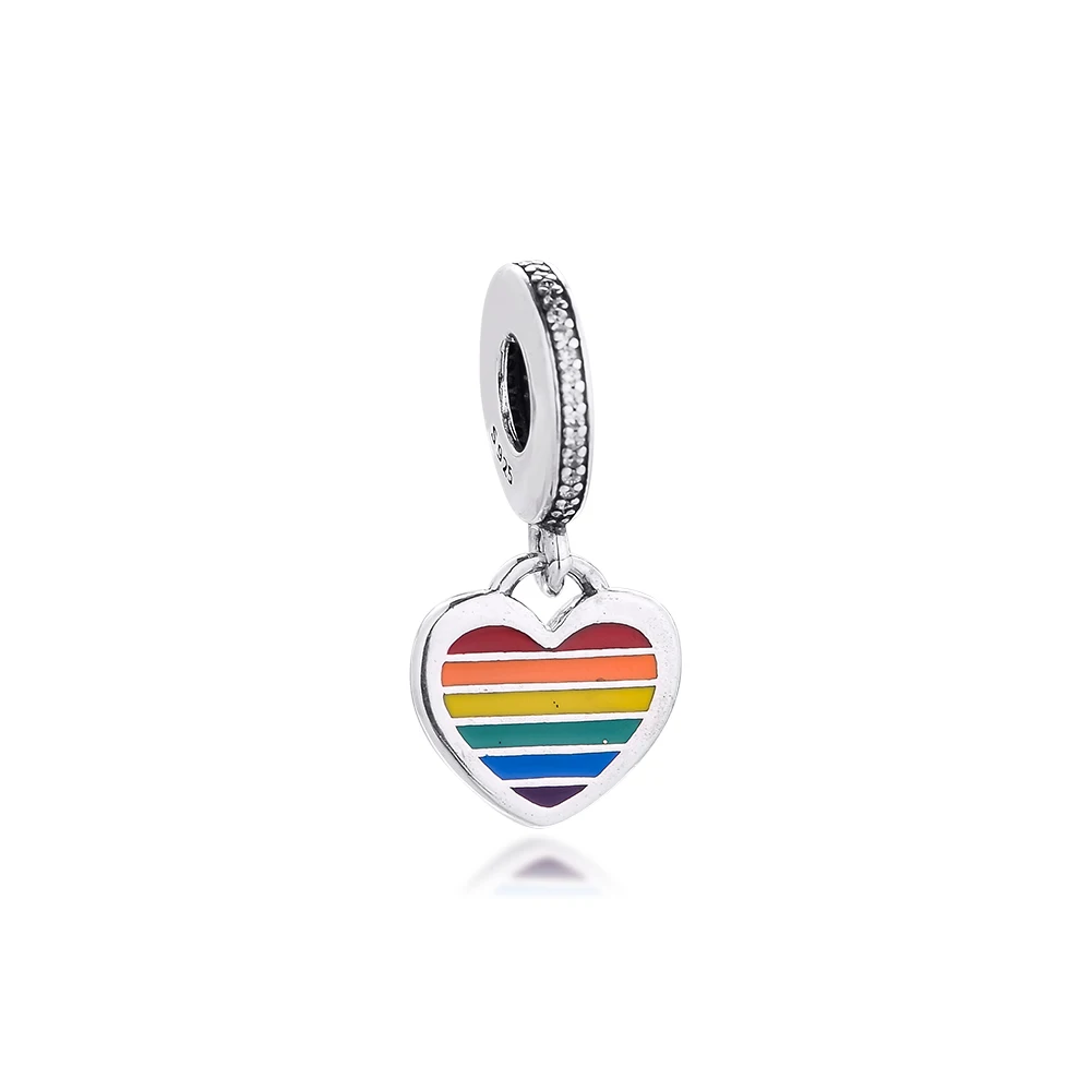 

Fits Europe 925 Original Bracelet Rainbow Heart Charms Sterling Silver Beads For Jewelry Making Pulseras Perle