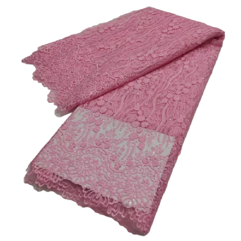 

Pink African Lace Fabric 2021 High Quality French Lace Fabric With sequins Nigerian Lace Fabric For Dress 5 Yards