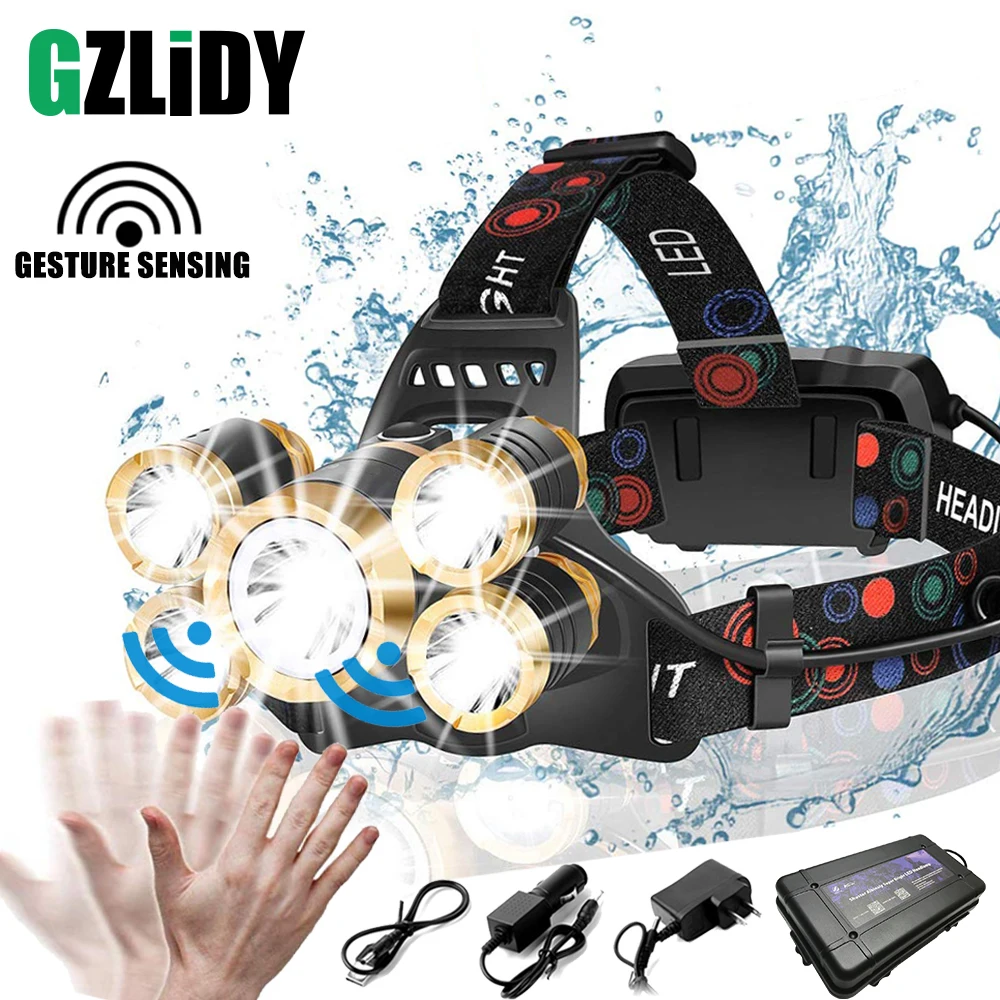 

Налобный фонарь, светодиодный, перезаряжаемый, мощный, водонепроницаемый, для рыбалки высокой мощности, с переключателем Zoom 18650