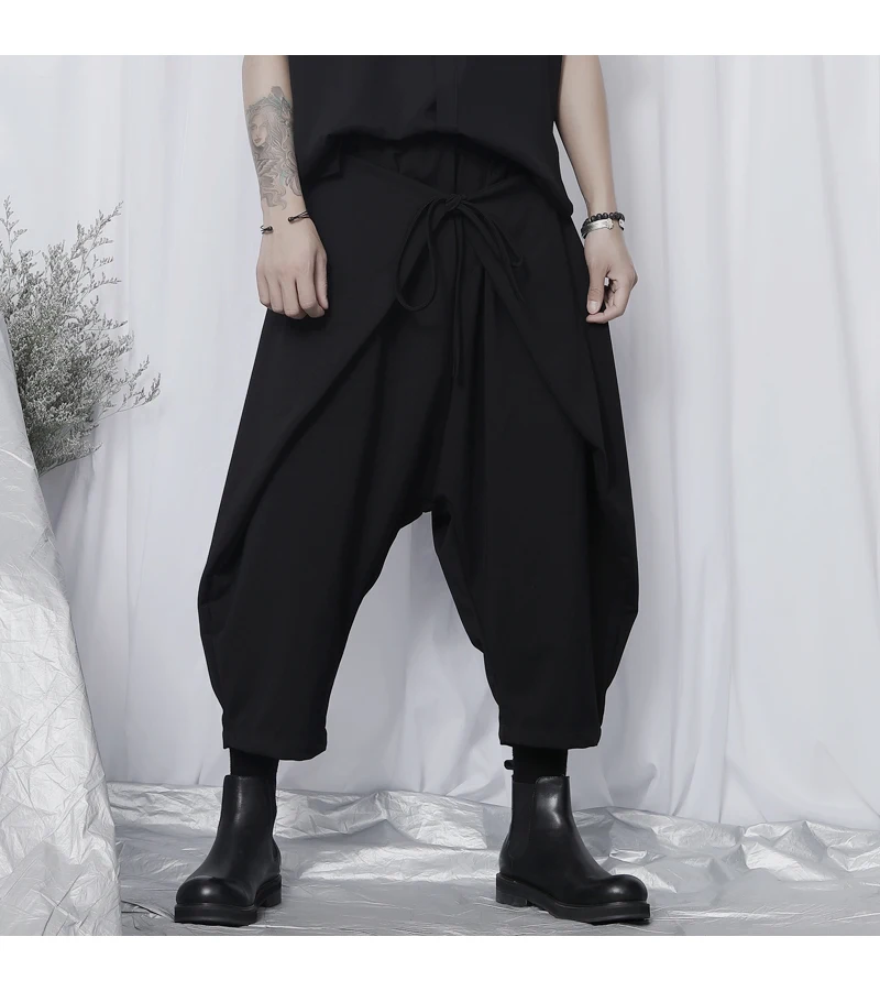 Original new casual pants men\'s eight-quarter pants men\'s trendy large size fashion Japanese niche wide loose Harlan pants