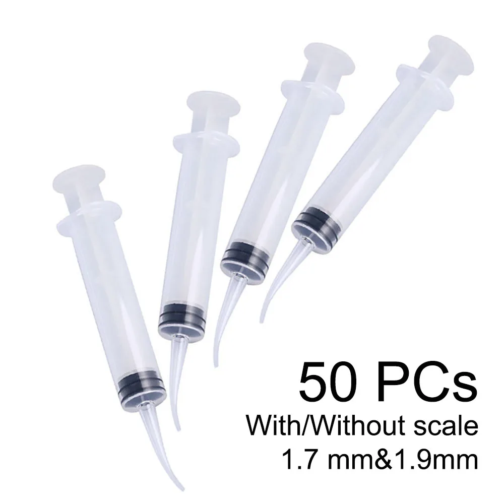 50 PCs Disposable Dental Irrigation Syringe With Curved Tip 12ml for Dentist Use Dentistry Material Tip Diameter 1.9mm