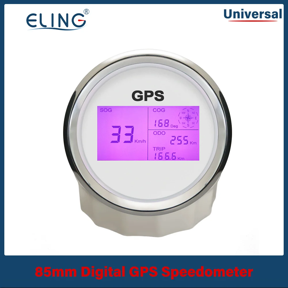 

ELING 85 мм GPS спидометр цифровой ЖК-дисплей одометр курс 8 цветов подсветка для авто морской лодки с антенной 12 В 24 В