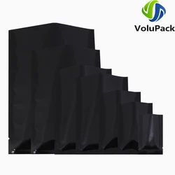 Recyclable Metallic Mylar Organizer Bags, Open Top Pouches, Vacuum Heat Seal, Smell Proof Packaging Bags, Glossy Black