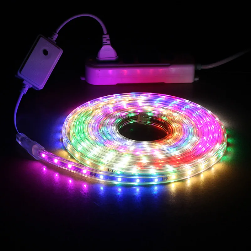 SMD 5050 LED Strip 220v Waterproof RGB Strip Light Led Ribbon 60Leds/M Led Tape 220 Flexible Lighting With Power Plug And Screws