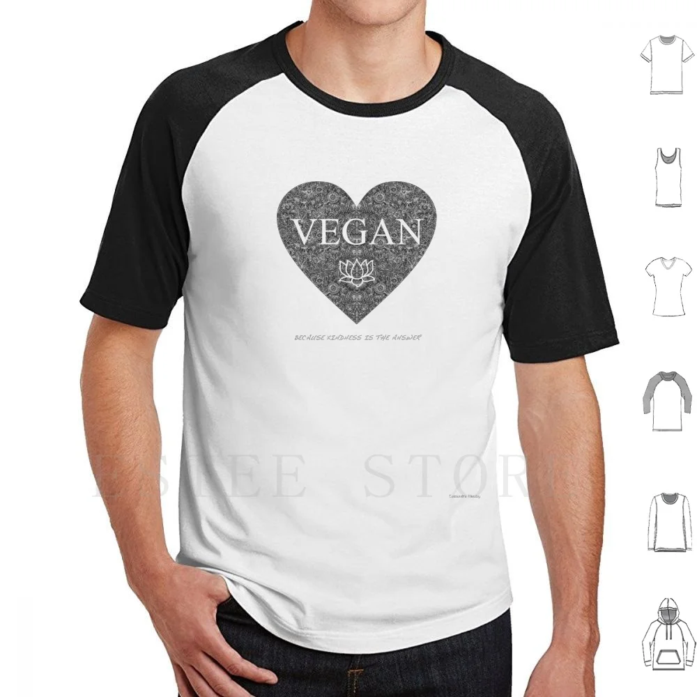 Vegan Kindness T Shirt Print Cotton Vegan Black And White Animal Rights Line Work Zen Floral Pattern Heart Animal Liberation