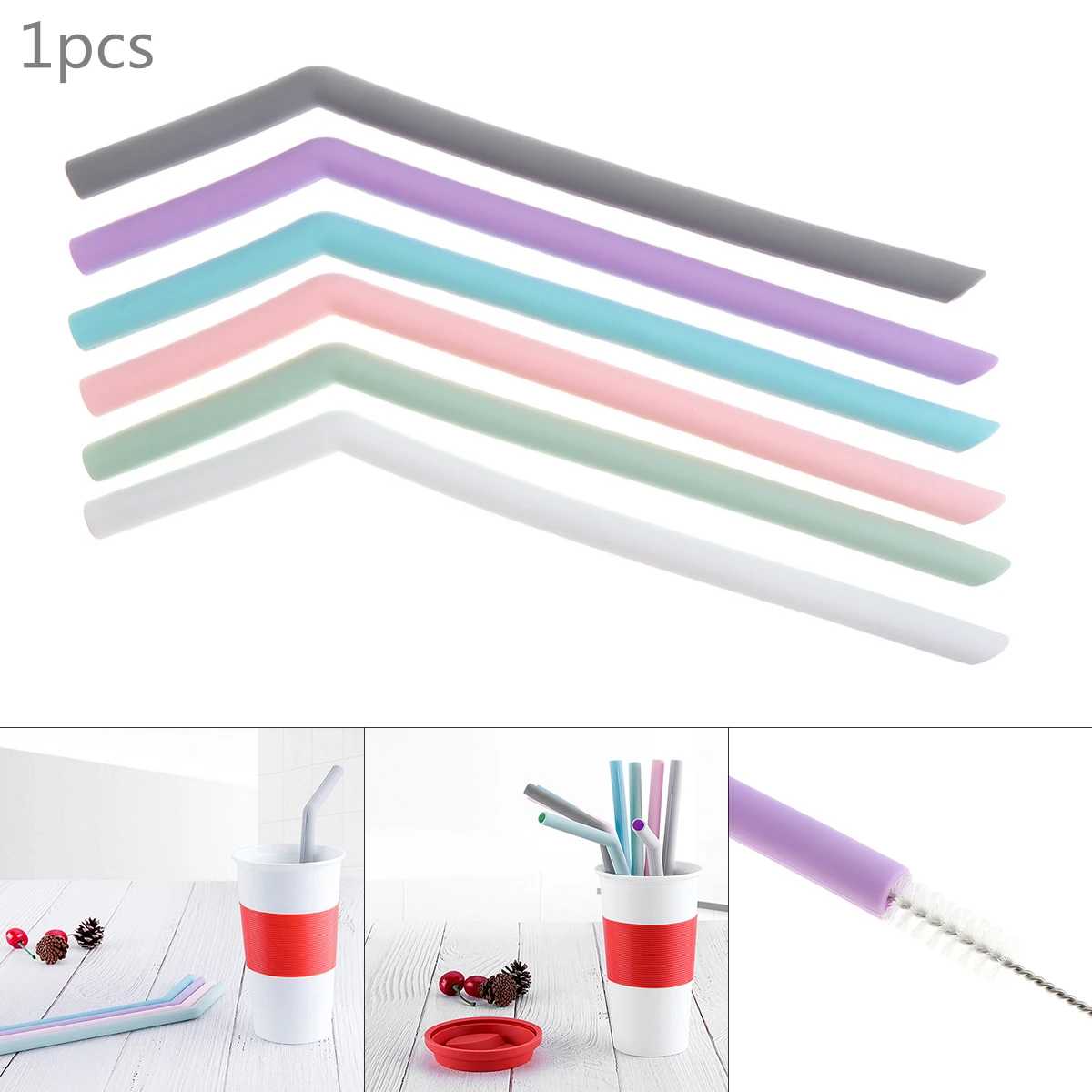 

Portable 1pcs 6 Colors Universal Reusable Flexible Curved Silicone Drinking Straws for - 40 Centigrade ~ 230 Centigrade