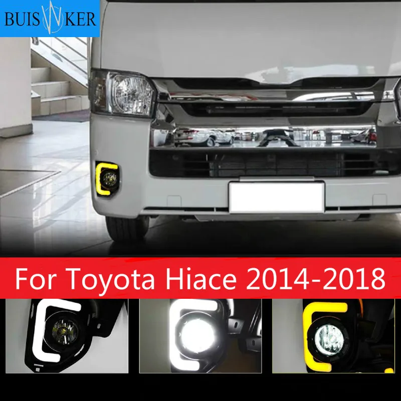 

Car 2pcs LED 12V ABS Car fog Lamp DRL Daytime Running Light For Toyota Hiace 2014 2015 2016 2017 2018 with Turn Signal