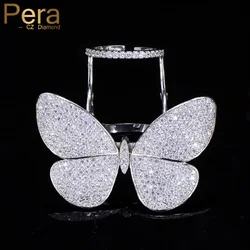 Pera Unique Design Micro Full Cubic Zirconia Paved Large Movable Butterfly Finger Rings for Women Engagement Party Jewelry R071