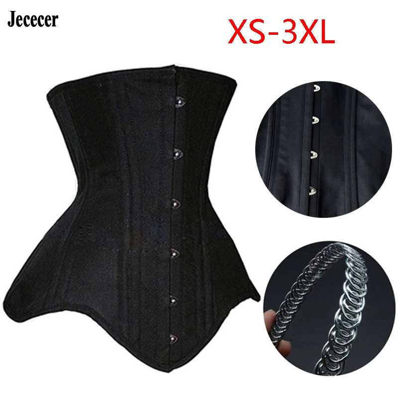 ผู้หญิง Underbust Corset Top กระดูกเหล็ก Slimming Gothic เสื้อเซ็กซี่เอวเทรนเนอร์ Cincher เข็มขัดสีดำชุด Steampunk รัดตัว