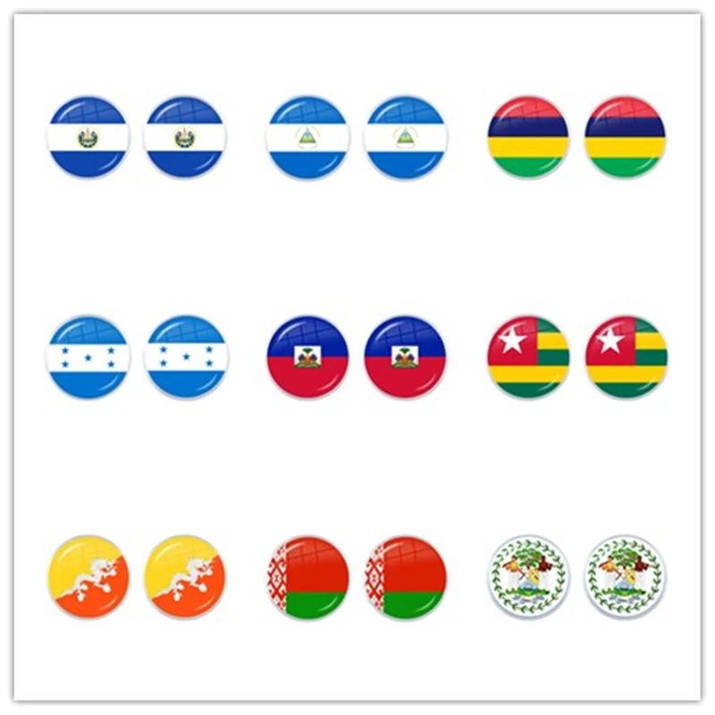 Sardova,Nicaragua,Mauritius,Honduras,Haiti,Togo,Bhutan,Belarus,Belize National Flag Glass Dome Stud Earrings Jewelry For Women