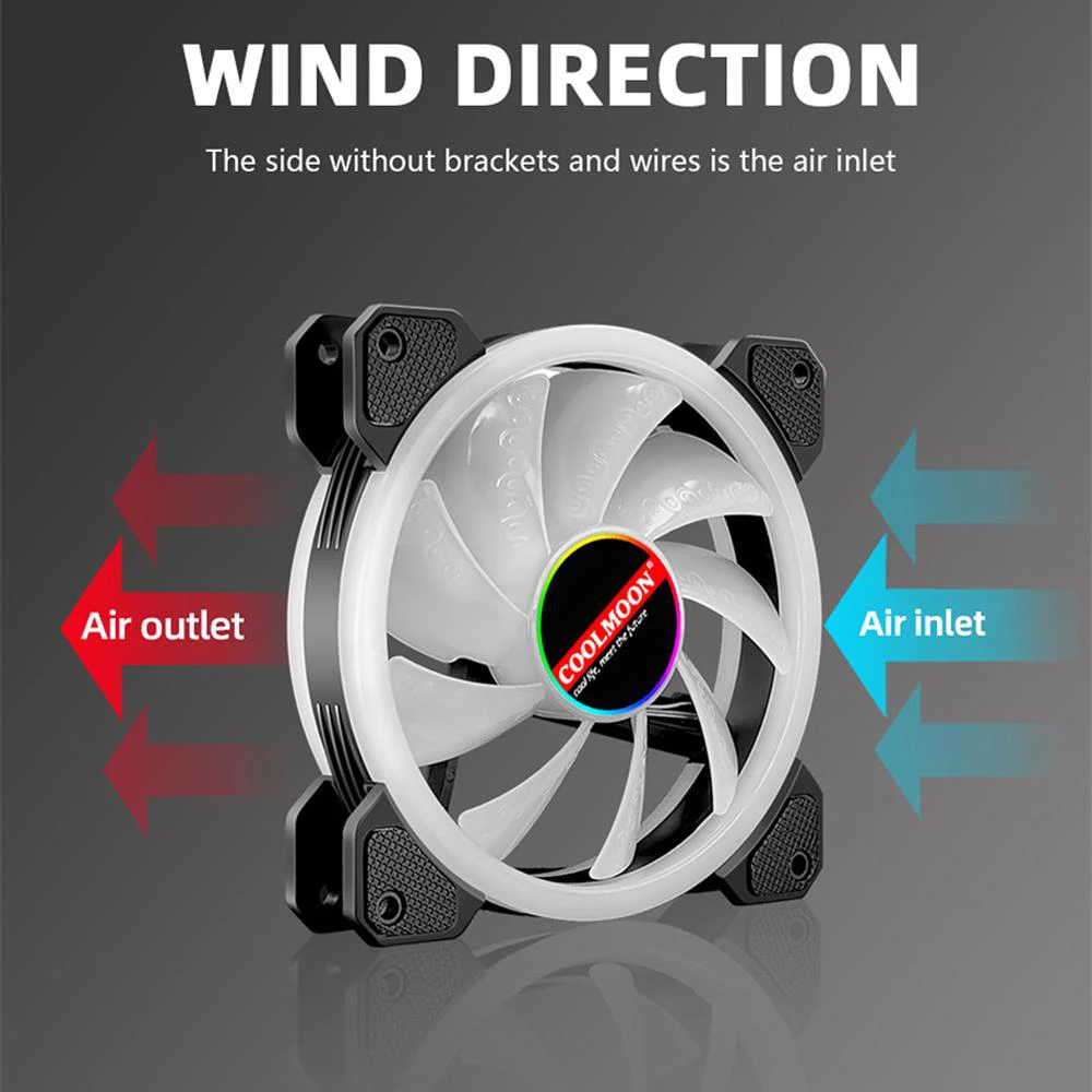 Coolmoon 120mm RGB Cooling Fan Mute PC Computer Case Gamer Cabinet Cooler with IR Remote Heatsink Radiator Ventilador Aura Sync