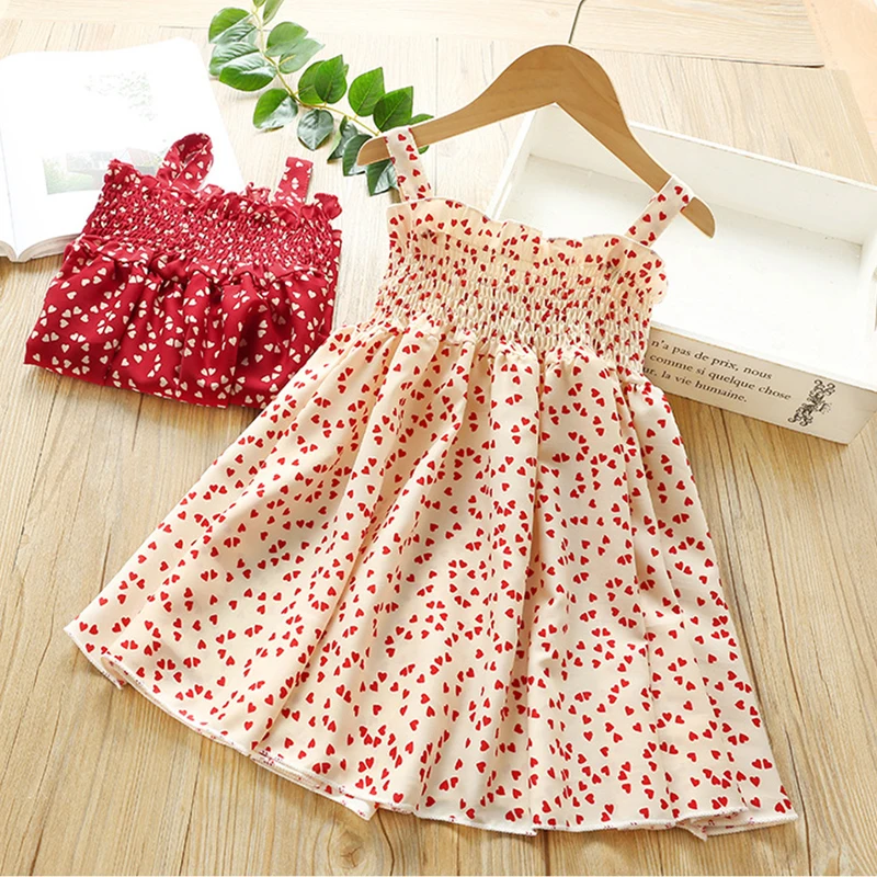 2021 3-8Y Girls Dress Summer Kids Girls Sleeveless Love Printing Dress Princess Dress For Girls Children Clothing