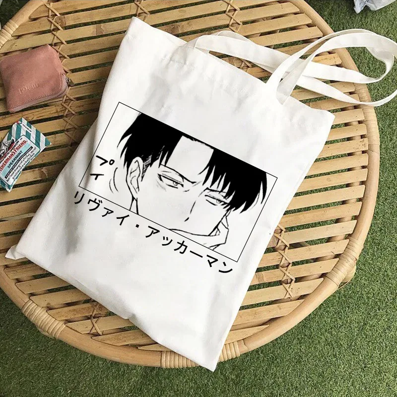 Japanese Anime Levi Attack on Titan Tote Bag Shopper Bags Shingeki No Kyojin Shopping Bag Shoulder Bag Canvas Handbag Reusable