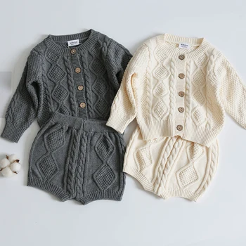 Costume d'automne et d'hiver pour bébés filles et garçons, pull en tricot, Cardigan + short, costume pour bébés