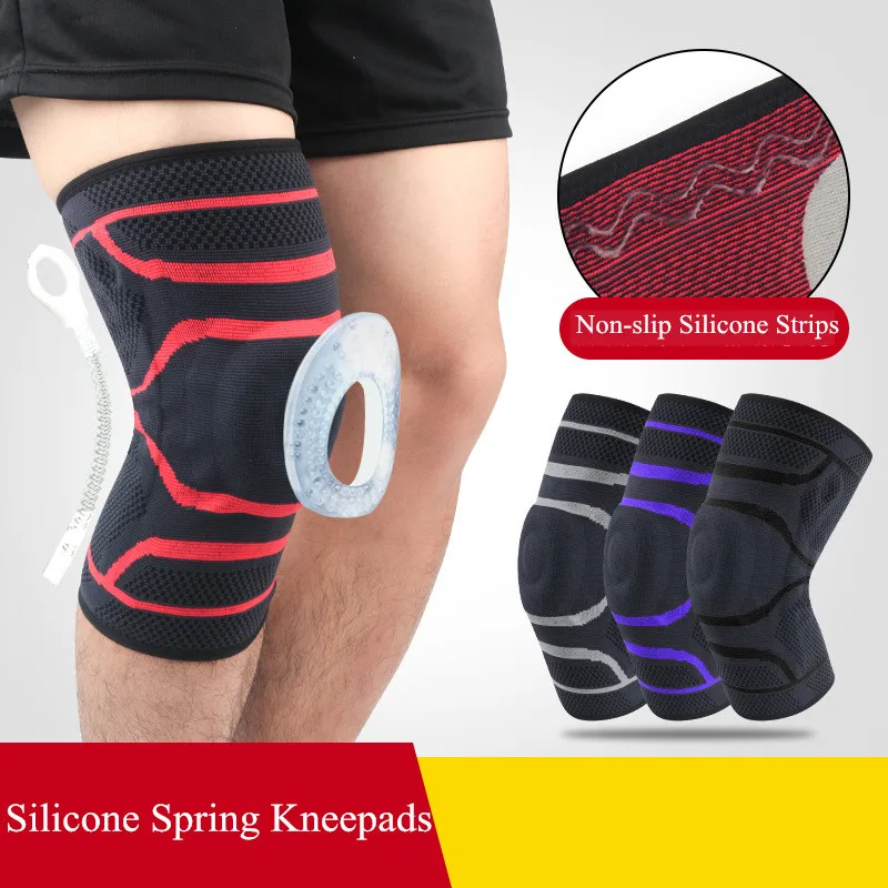 

1 Piece Spring Silicone knee brace 3D knitting compression bandage basketball hiking knee Guard support professional kneeling