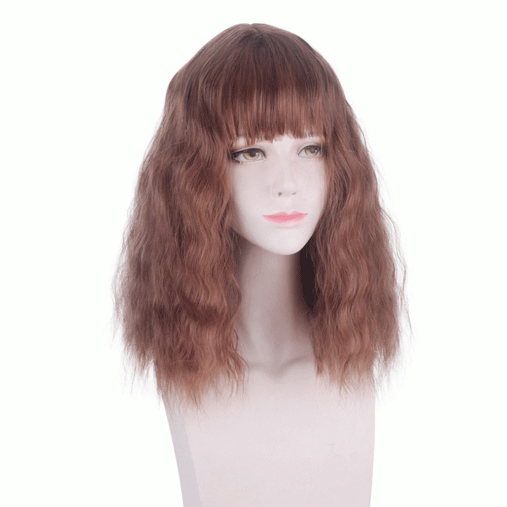 Game Movie Hermione Granger Brown Curly Anime Cosplay Wig With Bangs Synthetic Hair Girls Women Halloween Party Wigs