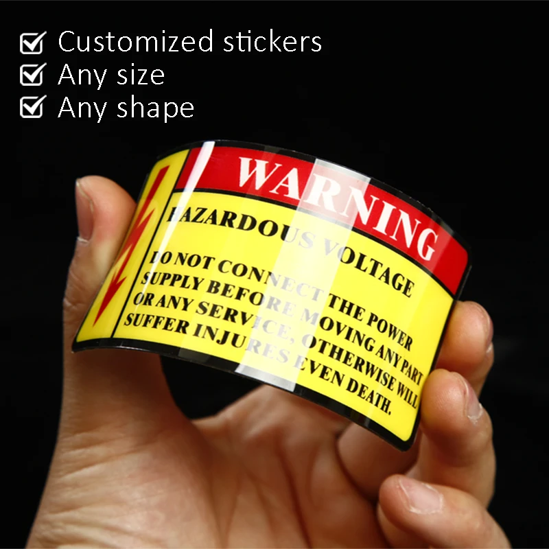 PVC machine panel sticker thicker warning label special hard material waterproof outside use die cut strong self-adhesive custom