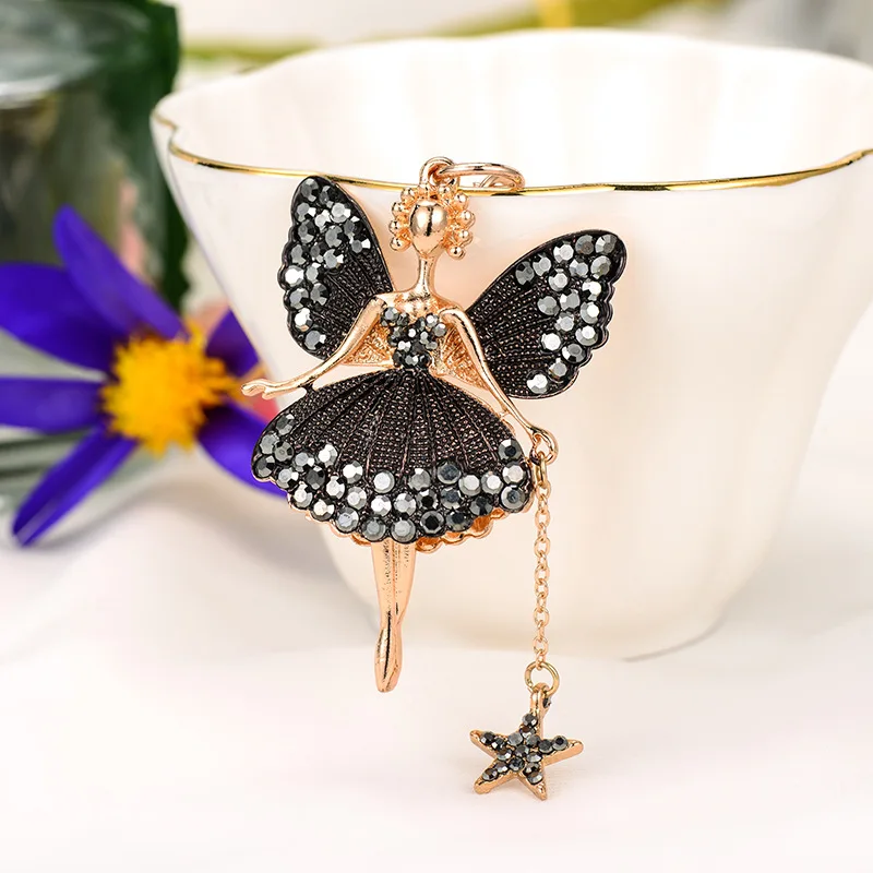 Fashion Little Angel Keychain Rhinestone Butterfly Fairy Keyring Trinket Women Bag Ornament Ballet Girl Car Pendant Jewelry