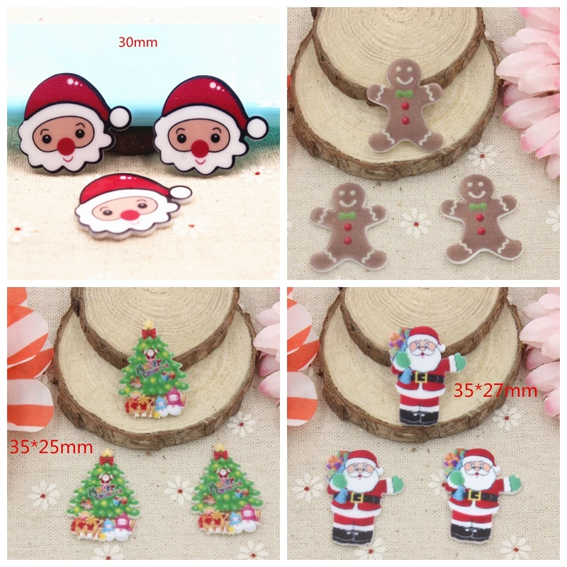 

100pcs/lot kawaii resin cabochons Christmas tree Santa Claus planar resin for diy decoration crafts phone hair accessories