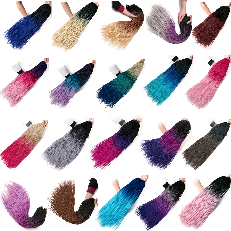 Trança sintética do cabelo do crochê, torção senegalesa, cabelo trança Ombre, 3 tom, loiro, rosa, azul, 30 vertentes, 24"