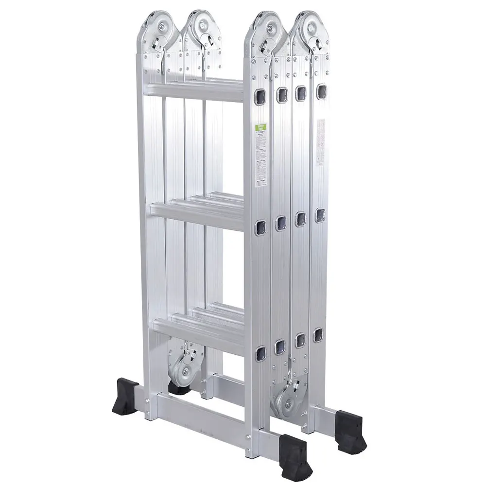 US Warehouse Practical 12-Step Joints Aluminum Folding Ladder Silver Folding Telescopic Ladder