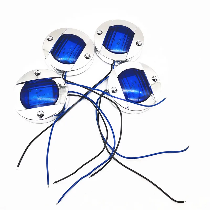 4PCS 12V-24V ABS Plastic Round Marine Boat LED Stern Lights Blue Cabin Deck Courtesy Light Waterproof