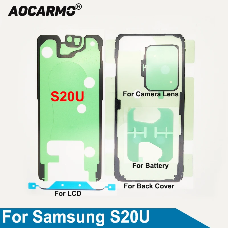 Aocarmo Zestaw Klejów do Samsung Galaxy S20U S20 Ultra: Taśma do ekranu LCD, Tylna Klapka Baterii, Ramka, Naklejka na Obiektyw Aparatu, Klej