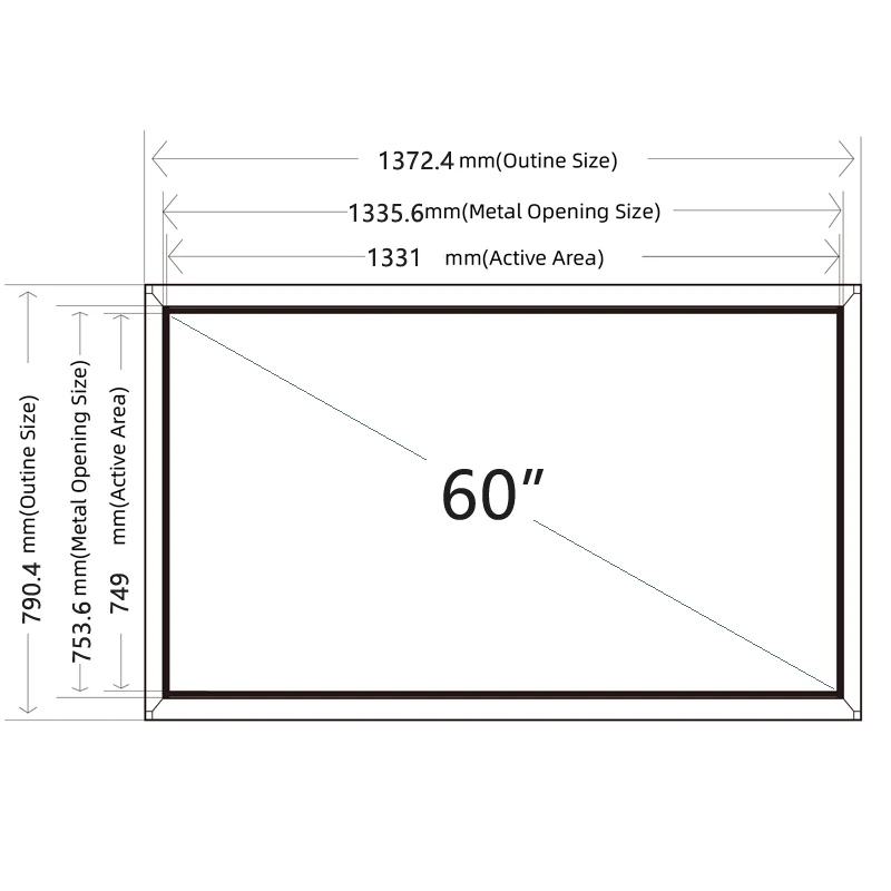 IR Touch Frame 60 Inch Multi Touch Screen Overlay Kit 20 Touch Points Infrared Touch Screen Frame Panel Without Glass