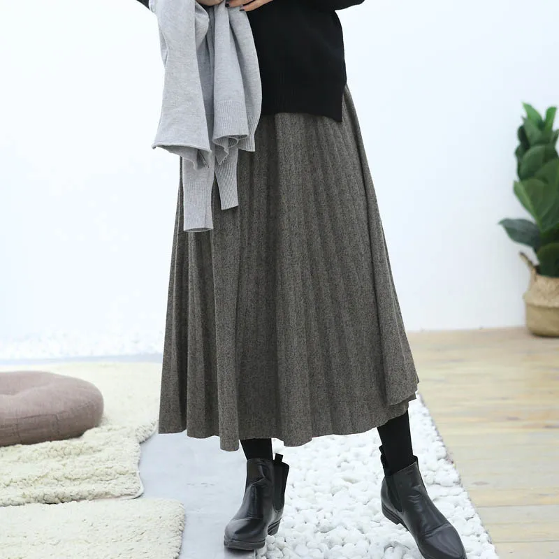 New Autumn winter Maternity Fashion Dresses woolen pleated skirt Pregnant women Clothes High Waist Long Skirts