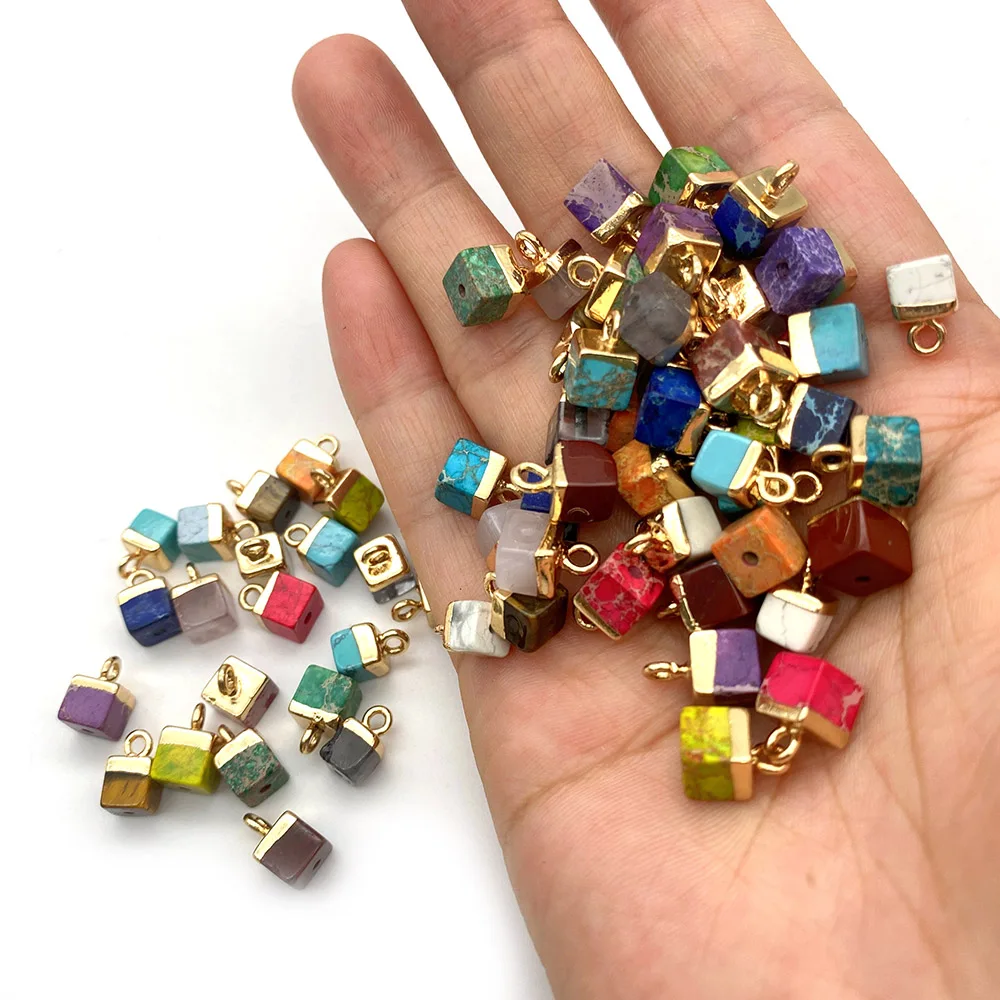 5pcs/pack Cube Shape Stone Jewelry Charms Natural Semi-precious Stone Pendants DIY for Making Necklace 13 Colors 5x10mm Size