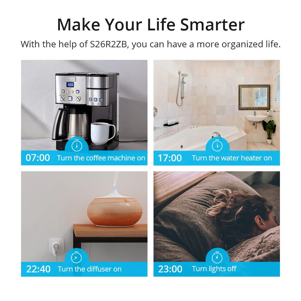 Умная вилка SONOFF S26 R2 ZigBee, хаб стандарта Великобритании/DE/FR, 16 А, с поддержкой голосового управления в Smart Scene, с расписанием времени через eWeLink Alexa Google Home