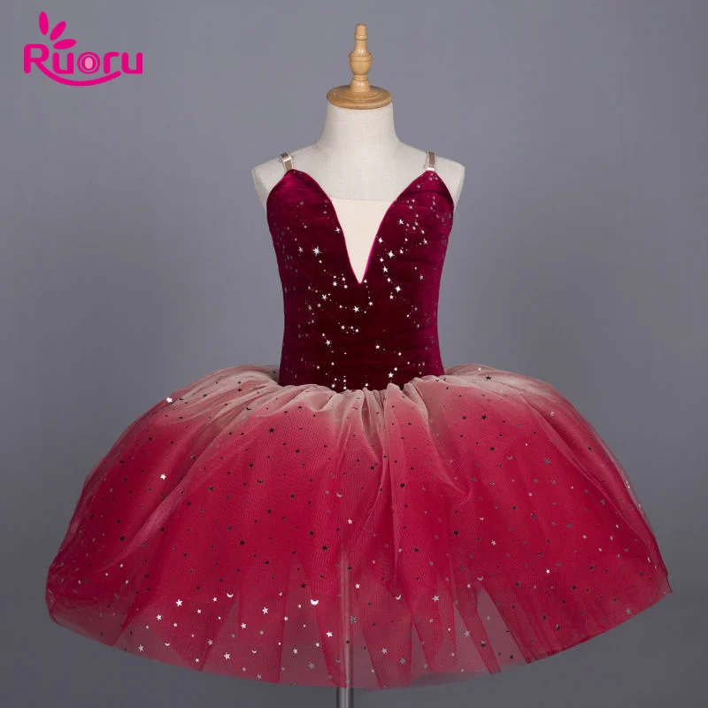 Ruoru Blingbing Red Color Girls Dress Kids Costume Ballet Dress Tutu Skirt with Adjustable Straps Ballerina Dress Leotard