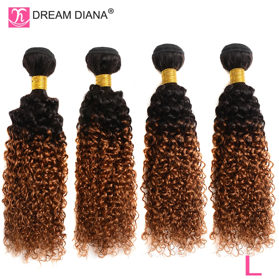 DreamDiana-mechones de cabello humano para mujer, mechones de cabello humano 3/4 marrón ombré, rizado, 10A, T1B/30, 10 \