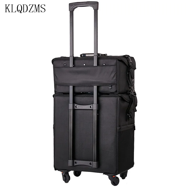 KLQDZMS Oxford Cloth Cosmetic Case Women's Beauty Manicure Tool Box 2 in 1 Trolley Makeup Bag Universal Wheel Rolling Luggage