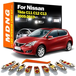 MDNG 13Pcs Canbus Car LED Interior Dome Map Trunk Light Kit For Nissan Tiida C11 C12 C13 2005- 2016 2017 2018 2019 Reading Bulbs