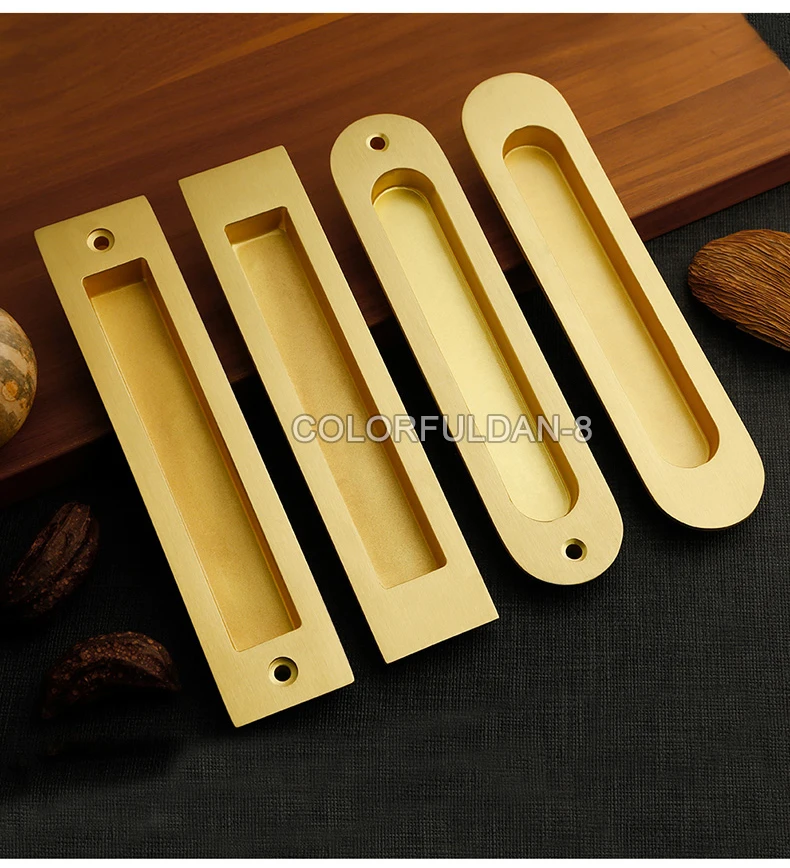 Brand New 2 Pairs European Pure Brass Recessed Sliding Door Handles Invisible Hidden Kithen Balcony Barn Door Handles