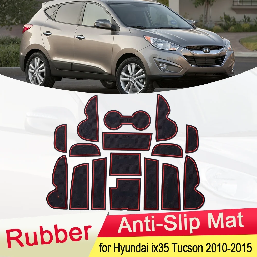 for Hyundai ix35 Tucson LM 2010 2011 2012 2013 2014 2015 Rubber Anti-slip Mat Door Groove Cup pad Gate slot Coaster Accessories
