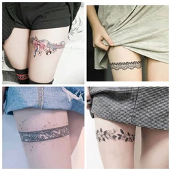 Lace Sexy Waterproof Temporary Tattoo Stickers Female Thigh Fashion Arm Leg Ring Black Art Fake Tattoos Bow Flower Arm Sticker