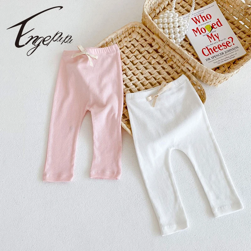 Engepapa Spring Autumn Infant Baby Girl Solid Color Leggings Sweet Pants Cotton Toddler Baby Leggings Newborn Baby Clothes