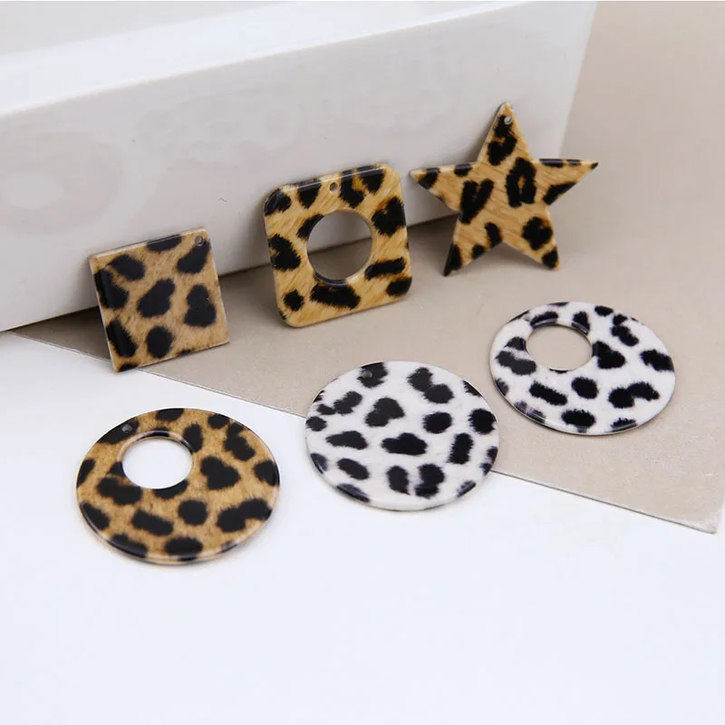 New style 40pcs/lot Leopard print geometry rounds/stars/square shape resin beads diy jewelry earring/garment accessory