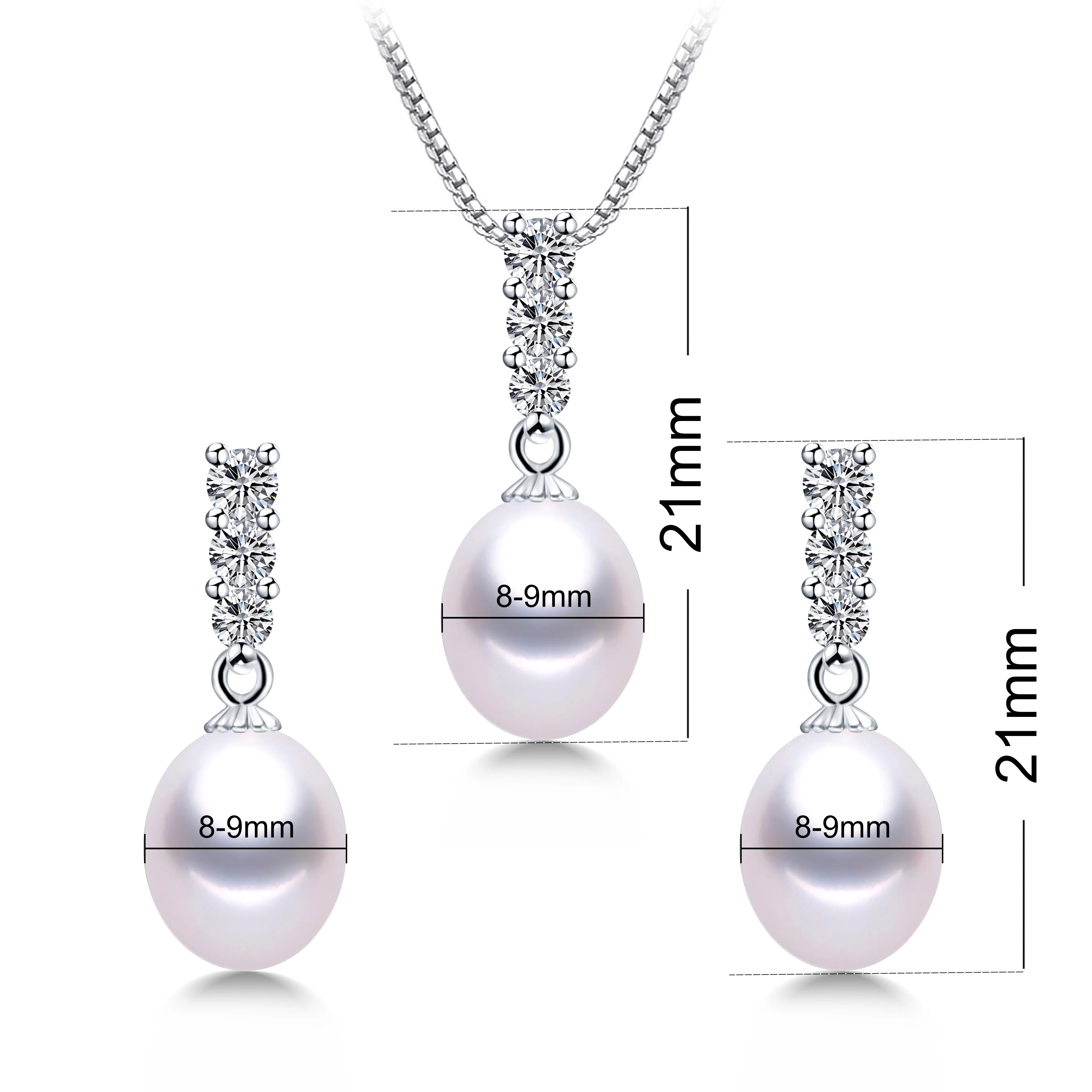 Dainashi 2024 Exquisite Pendant&Earrings Jewelry Set For Women 8-9mm Freshwater Drop Shape Pearl White/ Pink/Purple/Black