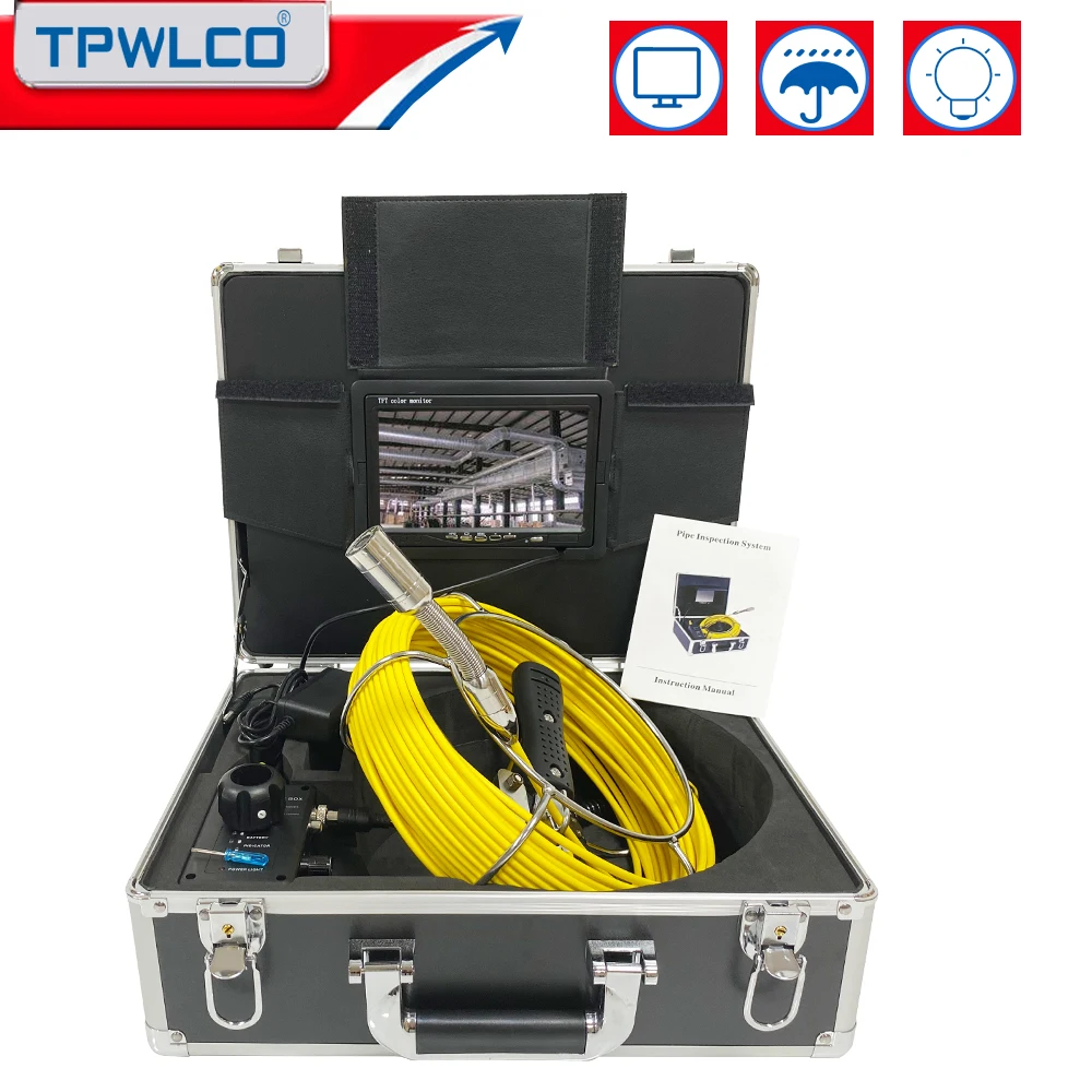 

7inch 23mm CCTV 20m Sewer Video Camera With 12 LEDS LightS Drain Pipeline Wall Inspection Endoscope System 12V4500mAh Battery