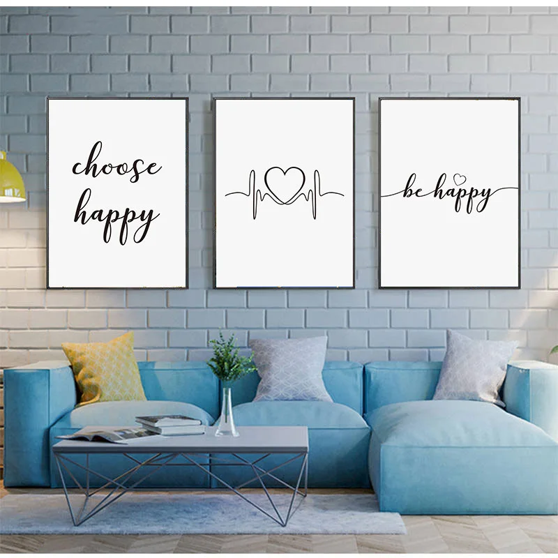 ملهمة الحياة إقتباس يطبع الملصقات كن سعيدا رسائل قماش اللوحة الحديثة جدار صور لغرفة المعيشة غرفة نوم ديكور المنزل