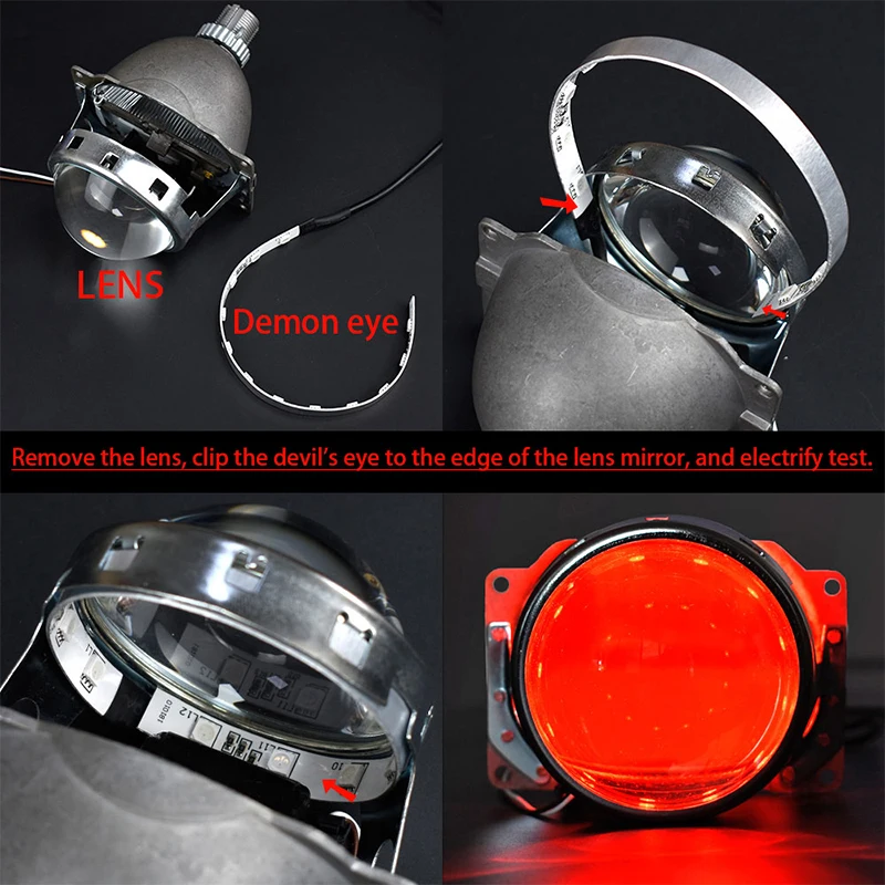 2PCS Car Devil Eyes Demon Eyes Projector Headlight lens 2.5-3.0 Inch 3528 15SMD LED Headlights DRL DC12V Evil eye White Red