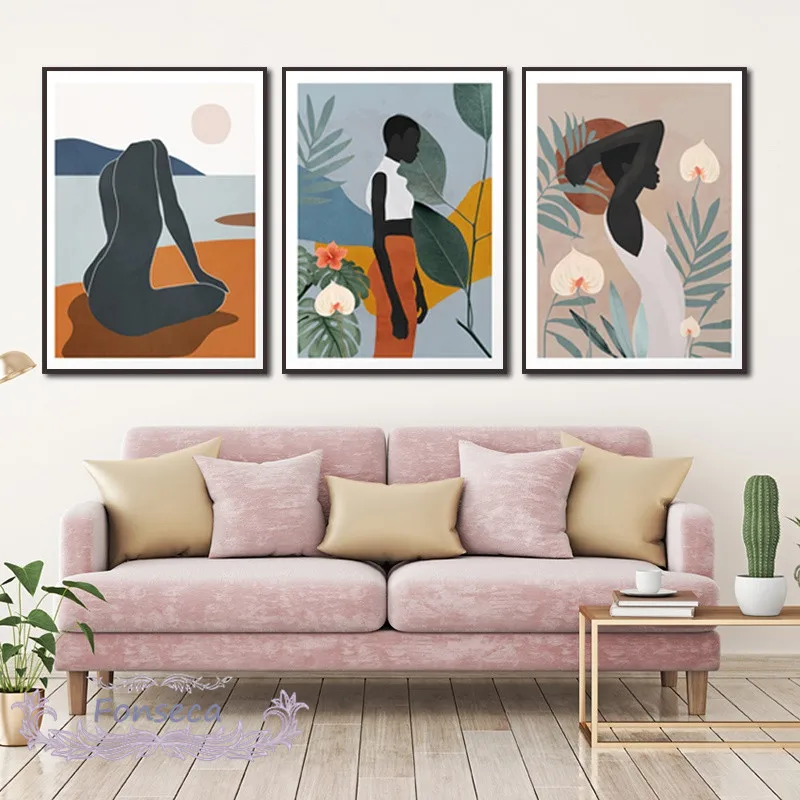 

Abstract Figure Plant Poster Colorful Canvas Painting Wall Art Print Picture for Girls Room Salon Shop Modern Home Decoration