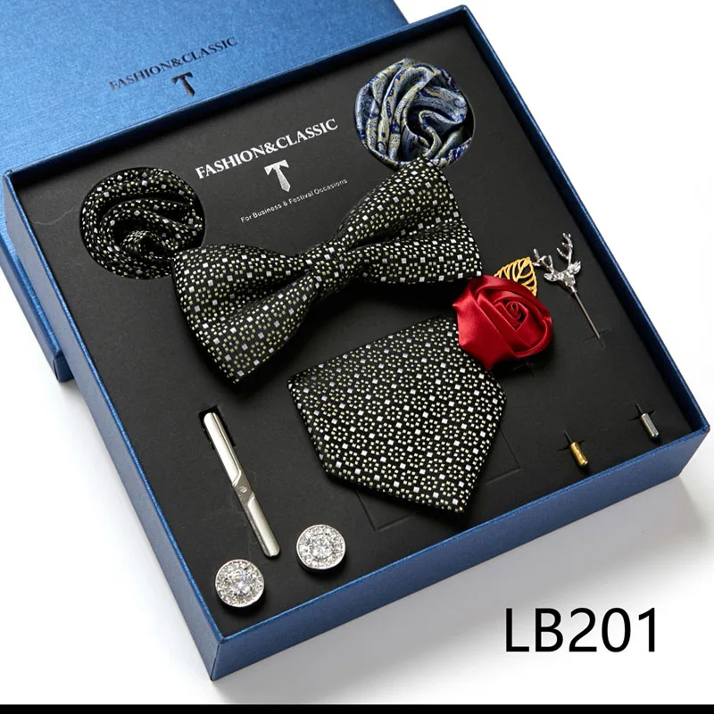 Hochwertige Geschenkbox für Feiertage, 7,5 cm, blaues Blumenmuster, Einstecktuch, Manschettenknöpfe, Krawattenclip, Krawatte für Herren, Geburtstagsgeschenk – Detail 39