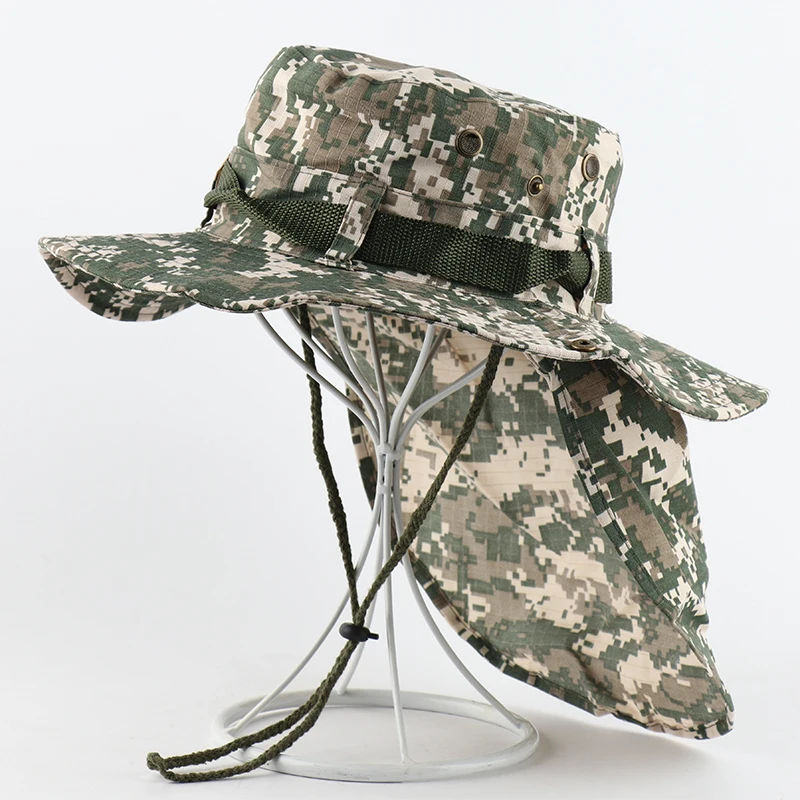 CAMLOAND Mens Buck Hat With Neck Flap Summer UPF 50+ Sun Hat For Women Camouflage Hiking Caps Outdoor Breathable Fishing Hats